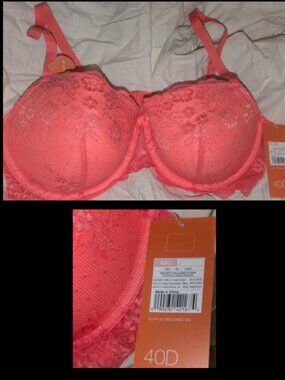 NWT Favorite Balconette Push Up Bra Playful Coral Gilligan O'Malley Womens 40D